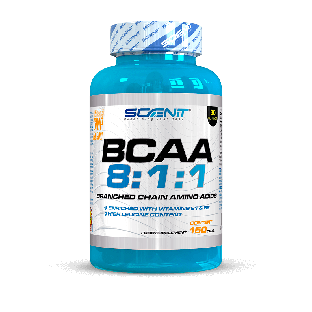 BCAA 8:1:1 in 150 and 500 tablets, reinforced with Vitamins B1 and B6